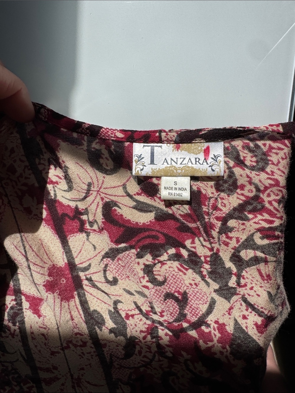 Tanzara wine & tan rayon kimono with fringe S - Picture 7 of 10